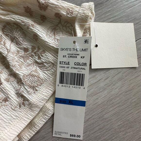 Skye’s the Limit St. Croix Crinkle Embroidered Blouse Natural XL NWT IN PACKAGE - Picture 6 of 7